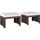 Outsunny - Pouf d’extérieur en osier avec coussins amovibles, kaki-Ensemble de deux, utilisation polyvalente comme sièges supplémentaires, repose-pieds ou tables d’appoint