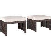Outsunny - Pouf d’extérieur en osier avec coussins amovibles, kaki-Ensemble de deux, utilisation polyvalente comme sièges supplémentaires, repose-pieds ou tables d’appoint