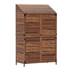 Outsunny - Armoire de rangement extérieure en bois à doubles portes - Brun mélangé-L'abri de jardin à 2 niveaux permet de ranger efficacement tous les outils de jardinage 