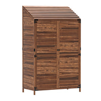 Outsunny - Armoire de rangement extérieure en bois à doubles portes - Brun mélangé-L'abri de jardin à 2 niveaux permet de ranger efficacement tous les outils de jardinage 