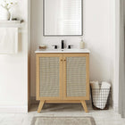 Modway Soma 30" Bathroom Vanity - Oak/White-Metal Doorknobs