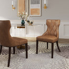 Manhattan Comfort Reine 19.7" Traditional Faux Leather Upholstered Dining Chairs - Saddle and Walnut - Set of 2-Frame Made of Solid Beech Wood with Rich Walnut Finish