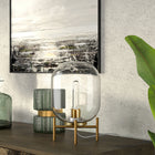 Hudson&Canal Edison 15.38" Tall Table Lamp with Glass Shade - Brass/Clear-Handcrafted brass finish is applied to the novelty metal base