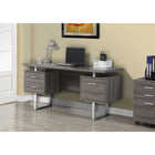 Monarch Specialties 7082 60" Computer Desk - Dark Taupe/Silver Metal-Features 2 storage drawers on top and a bottom file drawer with metal bars for hanging standard or legal sized files, and an easy to clean top for study, writing, or working on your laptop.