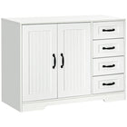 HOMCOM Modern 41.3" L Sideboard Buffet Cabinet with 4 Drawers and 2 Beadboard Doors - White-Large storage space with a double-door cabinet and four drawers for holding daily supplies