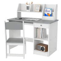 Qaba Kids Study Desk and Chair Set with Storage Shelves - Grey-2 pieces set includes 1 desk and 1 matching chair 