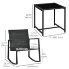 Outsunny 3-Pieces Rocking Bistro Set - Red-Tea table with glass top for refreshment placement, also easy to maintain   
