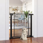 PawHut - Barrière pour Animaux en Métal 29,5"-32,3" avec Porte à Fermeture Automatique et Double Verrouillage-La porte se ferme automatiquement lorsqu'elle est ouverte à moins de 90° (elle ne se ferme pas lorsqu'elle est ouverte à moins de 15°)