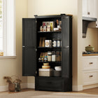 HOMCOM 69" H Tall Kitchen Storage Cabinet with Adjustable Shelves - Black and Brown-Anti-tipping design ensures enhanced safety 