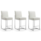 Manhattan Comfort - Element tabouret de comptoir moderne 16,34" en similicuir blanc perle et chrome poli - lot de 3-Tabouret de comptoir moderne du milieu du siècle avec dossier parfait pour le bar et la cuisine. Ensemble de 3