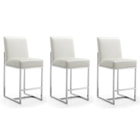Manhattan Comfort - Element tabouret de comptoir moderne 16,34" en similicuir blanc perle et chrome poli - lot de 3-Tabouret de comptoir moderne du milieu du siècle avec dossier parfait pour le bar et la cuisine. Ensemble de 3