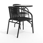 Table ronde de 23,75 po en verre et en métal et 2 chaises empilables en rotin noir (TLH-071RD-037BK2-GG)-5