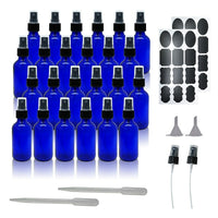 Wamaco 2oz Glass Bottle with Pump Spray, Blue, 12 Pack-Use for essential oils, sanitizer and cleaning solutions