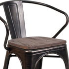 Flash Furniture Black-Antique Gold Metal Chair with Wood Seat & Arms-Textured Walnut Elm Wood Seat