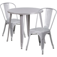 30'' Round Silver Metal Indoor-Outdoor Table Set with 2 Cafe Chairs [CH-51090TH-2-18CAFE-SIL-GG]-Metal Cafe Table