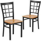 Flash Furniture HERCULES Series Black Window Back Metal Restaurant Chair - Natural Wood Seat - 2 Pack-Window Back Design