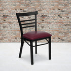 Flash Furniture HERCULES Series Black Three-Slat Ladder Back Metal Restaurant Chair - Burgundy Vinyl Seat - 2 Pack-Welded Joint Assembly