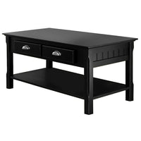 Winsome Timber Coffee Table, Drawers/Shelf, Black-This piece offers a subtle touch to dress up or dress down any living room. It is uniquely casual yet sophisticated, and incredibly affordable for solid wood furniture.  Match with End Table (20124) and Console Table (20450)  collection.