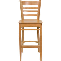 Flash Furniture HERCULES Series Ladder Back Natural Wood Restaurant Barstools - 2 Pack-Set of 2 Wood Dining Bar Stools
