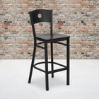 Flash Furniture HERCULES Series Black Circle Back Metal Restaurant Barstool - Mahogany Wood Seat - 2 Pack-Welded Joint Assembly