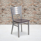 Flash Furniture HERCULES Series Silver Slat Back Metal Restaurant Chair - Walnut Wood Seat-.625'' Thick Plywood Seat