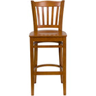 Flash Furniture HERCULES Series Vertical Slat Back Cherry Wood Restaurant Barstool - 2 Pack-Set of 2 Wood Dining Bar Stools