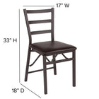 Flash Furniture HERCULES Series Brown Folding Ladder Back Metal Chair with Brown Vinyl Seat - 2 Pack-Brown Powder Coated Frame Finish