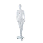 Mannequin abstrait femme adulte avec base en verre Can-Bramar, 70 po de hauteur, blanc brillant (RPFA-8)-Bras tendus pour faciliter l’habillage