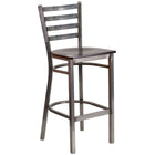 Flash Furniture HERCULES Series Clear Coated Ladder Back Metal Restaurant Barstool - Walnut Wood Seat-500 lb. Weight Capacity