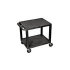 Luxor 26" 2-Shelf Multi-Purpose A/V Cart With 2 Shelves, Black (WT26)-Shelves have a 1/4" safety retaining lip. A set of silent roll, 4" full swivel ball bearing casters, two with locking brakes