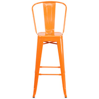 Flash Furniture Commercial Grade 30" High Orange Metal Indoor-Outdoor Barstool with Back-Set of 4 Bistro Style Bar Stools