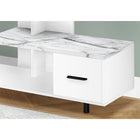 Monarch Specialties - 2609 Meuble Tv - 48 po L/Blanc/Dessus Marbre Blanc/1 Tiroir-Tiroir de rangement situe a droite du meuble de TV. Ideale pour ranger des livres, cables ou accessoires multimedias