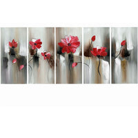 Design Art Modern Flower Large, 5 Piece Gallery-wrapped Canvas, (PT1104-5P-RED)-Print
