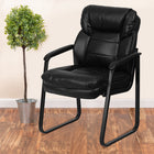 Flash Furniture Black Leather Executive Side Reception Chair with Lumbar Support & Sled Base-CA117 Fire Retardant Foam