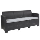 Flash Furniture Dark Gray Faux Rattan Sofa with All-Weather Light Gray Cushions-Straight Arms