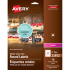 Avery Removable Round Vinyl Film Labels - 5" Dia. - White - 16 Labels-White Vinyl Label