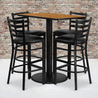 Flash Furniture 24''W x 42''L Rectangle Natural Laminate Rd Base Table Set with 4 Ladder Back Metal Bar Stools, Black Vinyl Seat-Set Includes 4 Bar Stools, Rectangle Table Top and Round Base