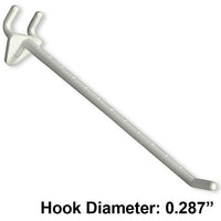 Azar Displays 8" x 0.287" Diameter Plastic Hooks, White, 50 Pack-Fits standard pegboard