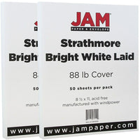JAM Paper Strathmore Cardstock, 8.5 x 11, 88lb Bright White Laid, 100 Pack (301005g)-Bright white laid