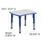 Flash Furniture 21.875"W x 26.625"L Rectangular Blue Plastic Height Adjustable Activity Table with Grey Top-Blue Plastic Table Edge with Safety Rounded Corners