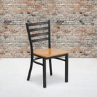 Flash Furniture HERCULES Series Black Ladder Back Metal Restaurant Chair - Natural Wood Seat - 2 Pack-Welded Joint Assembly
