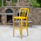 Flash Furniture Commercial Grade 30" High Metal Indoor-Outdoor Barstool with Vertical Slat Back - Yellow - 2 Pack-Screw Leveling Floor Glides