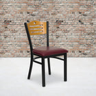 Flash Furniture HERCULES Series Black Slat Back Metal Restaurant Chair - Natural Wood Back & Burgundy Vinyl Seat - 2 Pack-Welded Joint Assembly