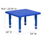 Flash Furniture 24" Square Blue Plastic Height Adjustable Activity Table-Welded Steel Frame under top provides extra stability