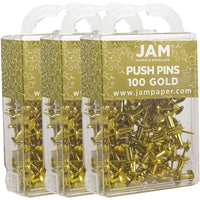 JAM Paper Push Pins, Shiny Gold Pushpins, 3 Packs of 100, 300 Total (222419051g)-Shiny gold