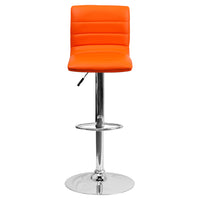 Flash Furniture Contemporary Orange Vinyl Adjustable Height Barstool with Horizontal Stitch Back & Chrome Base-Contemporary Style Stool