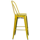 Flash Furniture Commercial Grade 30" High Distressed Metal Indoor-Outdoor Barstool with Back - Yellow-Seat Drain Hole assists in drying