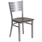 Flash Furniture HERCULES Series Silver Slat Back Metal Restaurant Chair - Walnut Wood Seat-500 lb. Weight Capacity