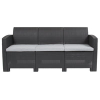 Flash Furniture Dark Gray Faux Rattan Sofa with All-Weather Light Gray Cushions-Contemporary Outdoor Sofa