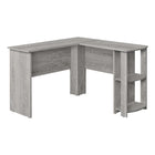 Monarch Specialties - 7720 Bureau - En Forme De L/Coin Avec 2 Tablettes Gris-Bureau d'ordinateur en forme de L avec rangement, dans une finition aspect bois.